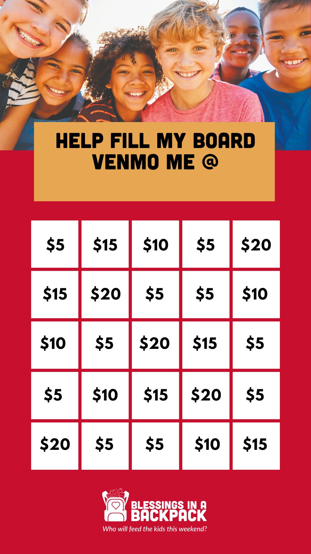 Bingo Board for Instagram Story Fundraiser